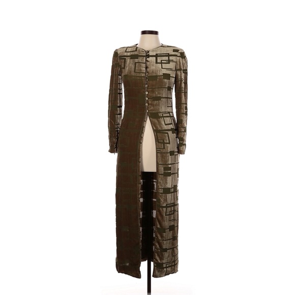 Oscar de la Renta Olive Geometric Long Sleeve Dress Vintages 1990s